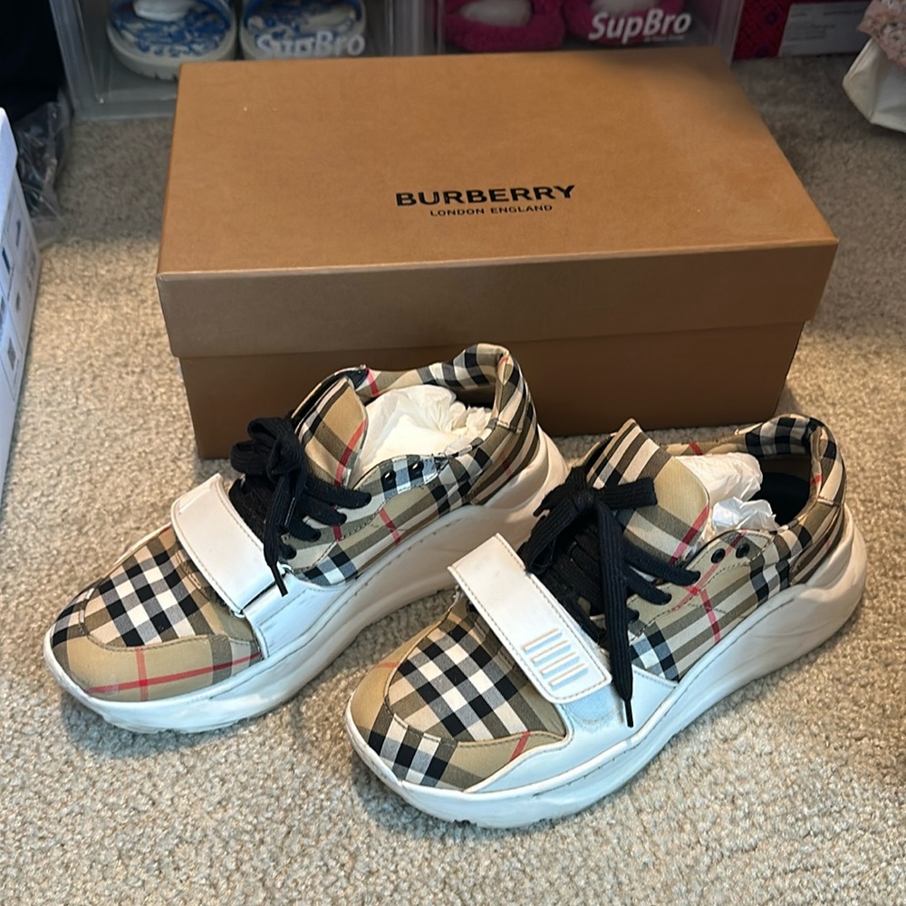 Burberry check and leather sneakers